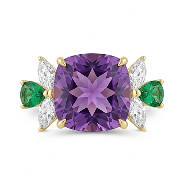 18K Amethyst, Tsavorite & Diamond Ring